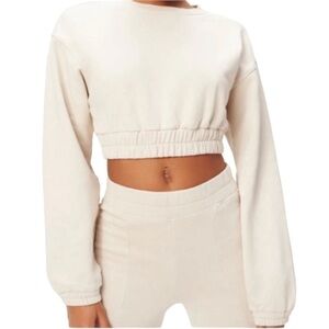 Good American Fleece Crop Waisted Sweatshirt Bone001 size 1 / Small NWT